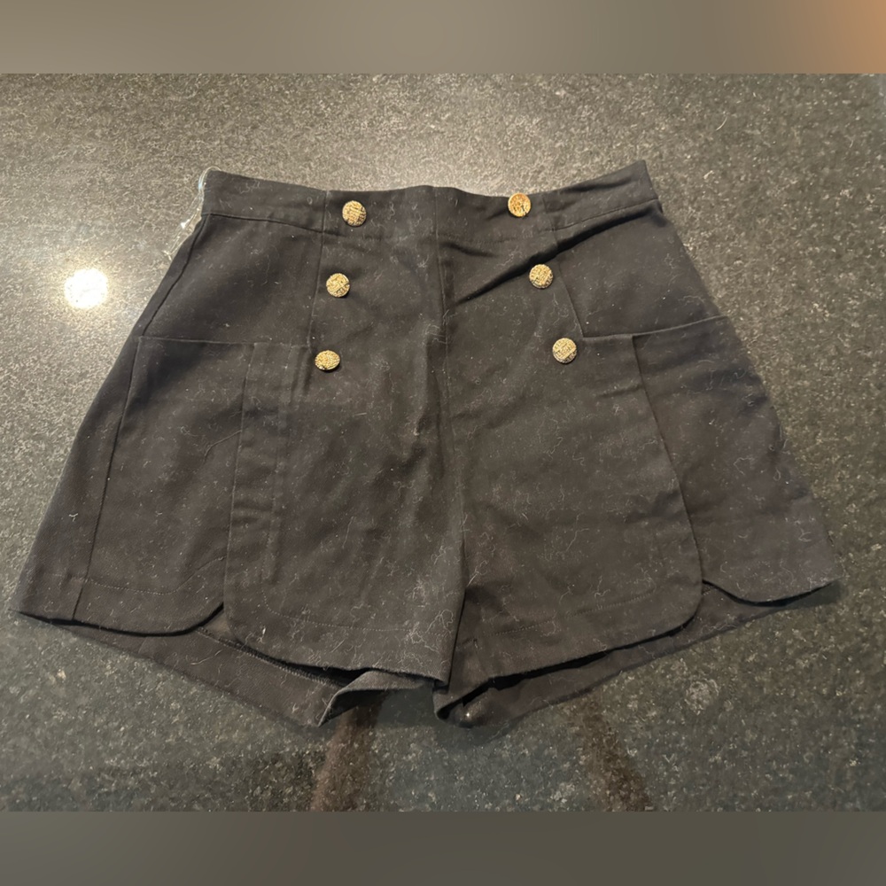 Black Button-Detail Shorts
